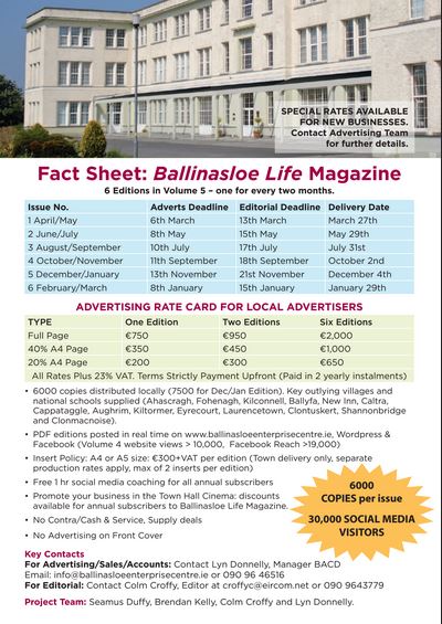 Ballinasloe Life Magazine Rate Card