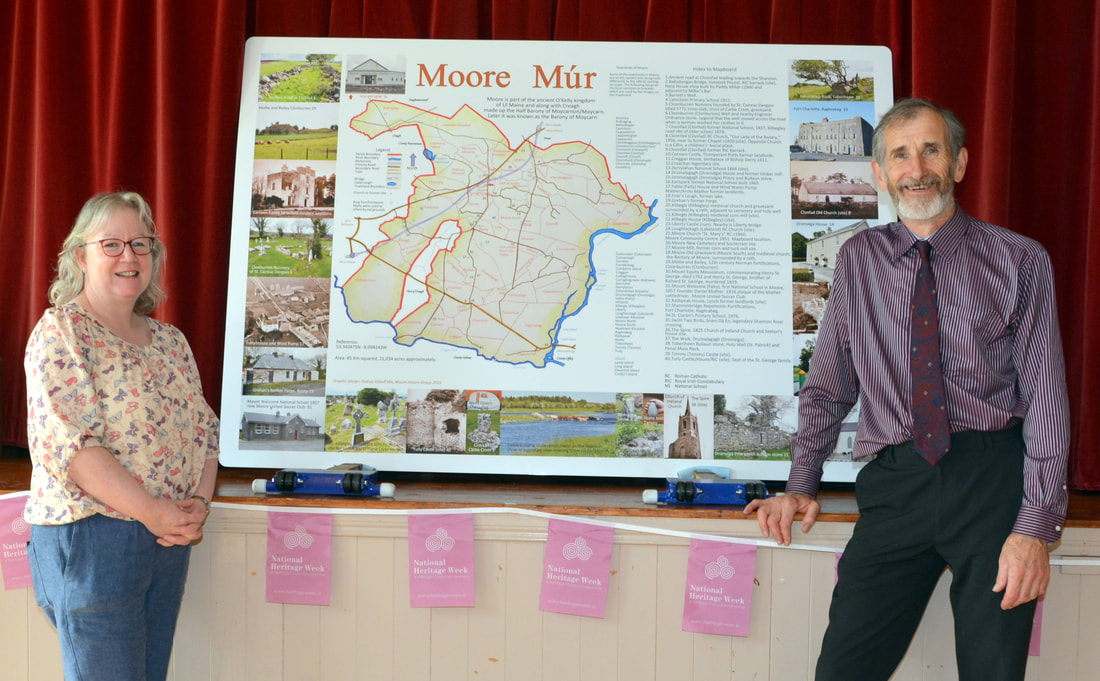 Nollaig Feeney, Heritage Officer Roscommon, and Padraic Kilduff Graphic Artist of the Historical map of Moore .