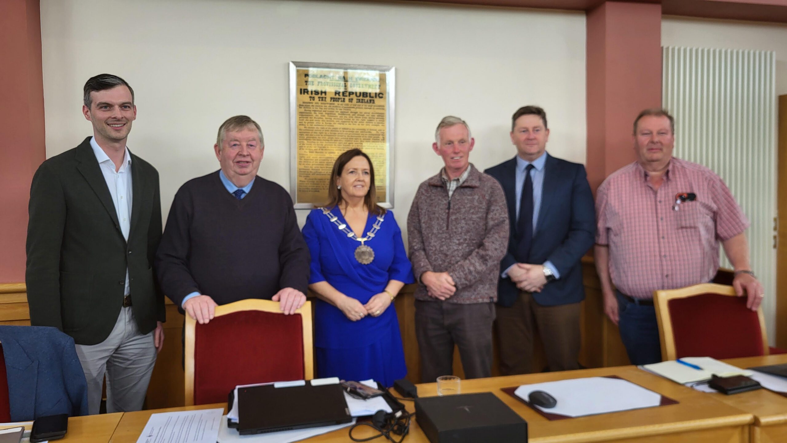 (L-R): Cllr Alan Harney, Leas-Cathaoirleach of Ballinasloe Municipal District; Cllr Michael Connolly; Cllr Evelyn Parsons, Cathaoirleach of Ballinasloe Municipal District; Cllr Dermot Connolly; Damien Mitchell, Director of Services at Galway County Council, and Cllr Dermot Geraghty.