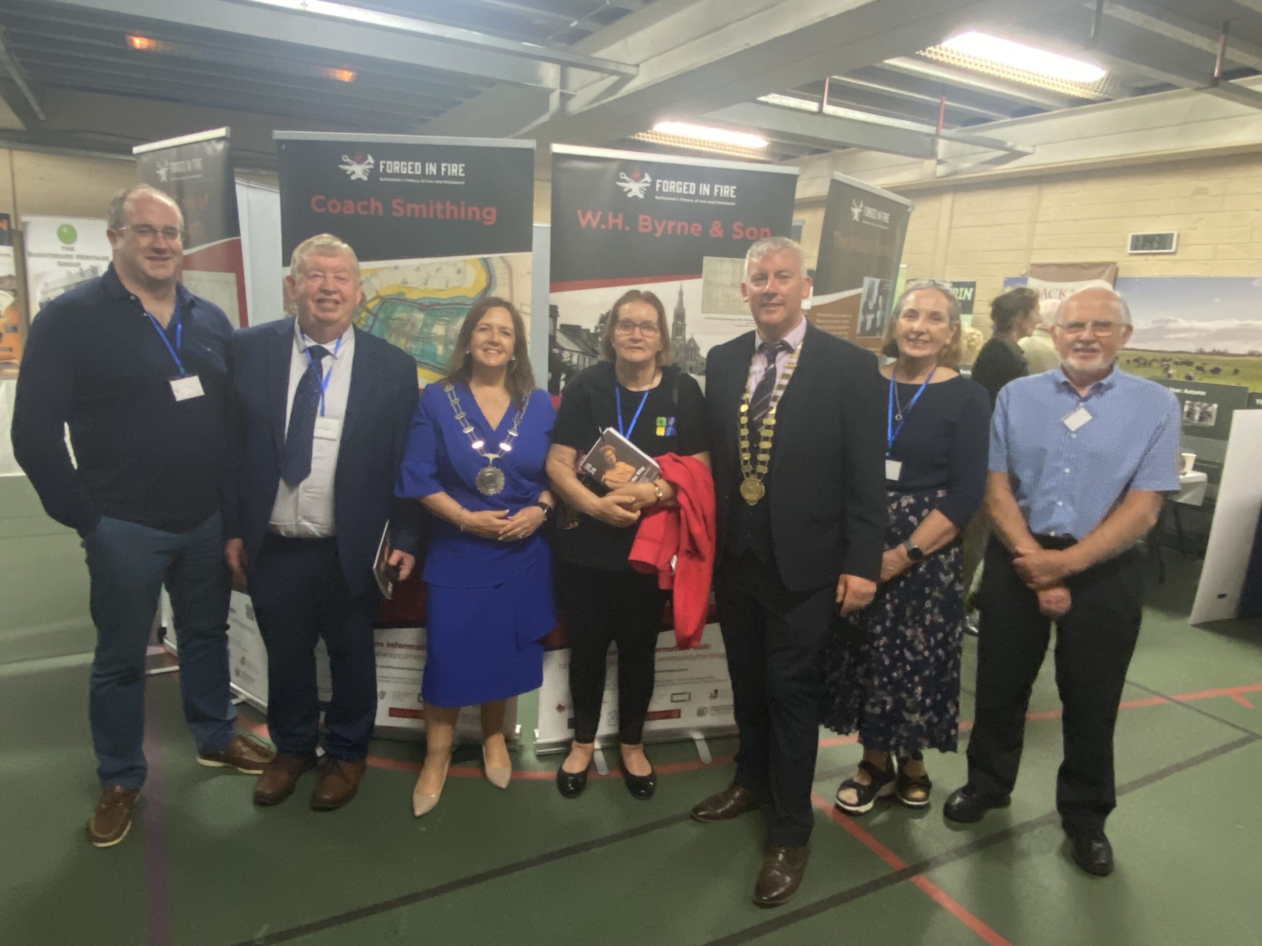 Attending the Ballinasloe and District Heritage Display and Stand at Mountbellew Campus for the Coost Seminar were members - Conor Johnson, Cllr Michael Connolly, Dr. Evelyn Parsons Chair MDC. Pat Johnson, Andrew Reddington, Chair Galway Co Co, Evelyn Donnellan, and Oliver Donnellan