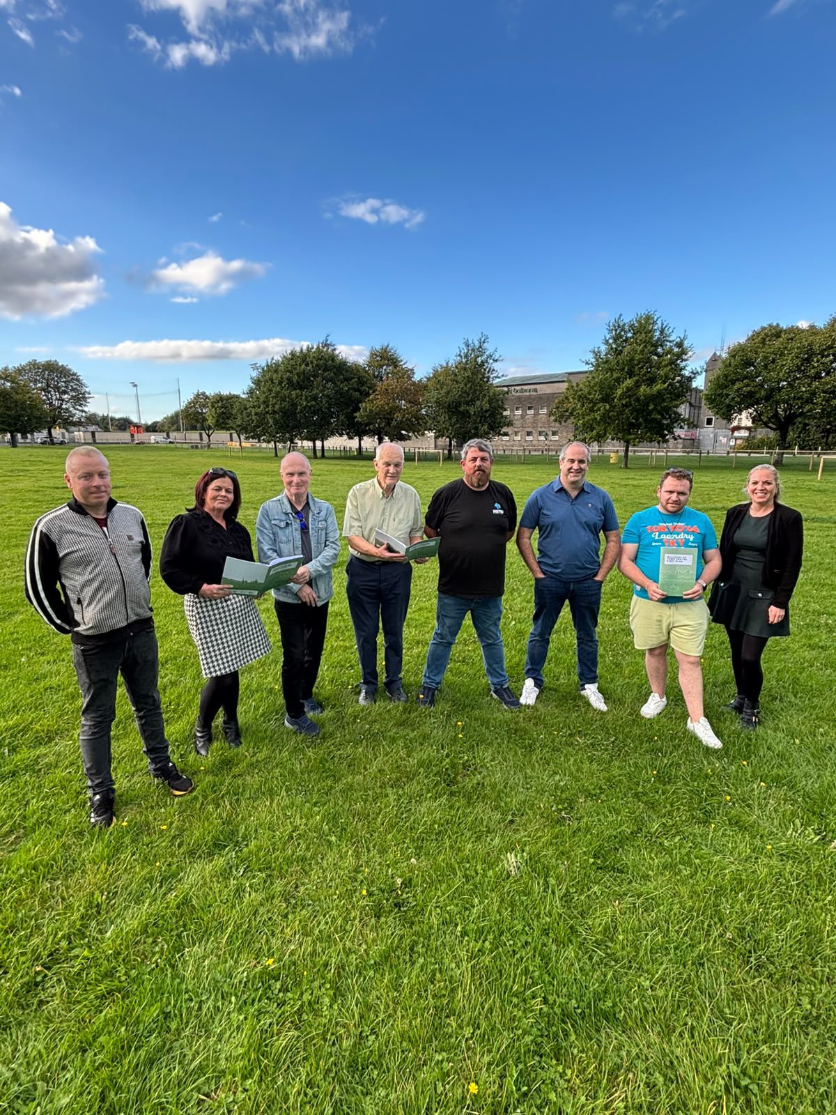Ballinasloe Town Team members at the Fair Green following the announcement of funding for two projects identified within the Town Centre First Plan.